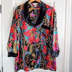 Vintage Sarah Spencer Multicolor Floral Satin Sleep Shirt